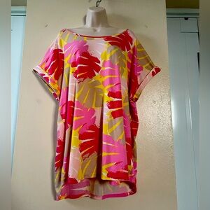 Ashley Blue Pink and Yellow Leaf Print blouse